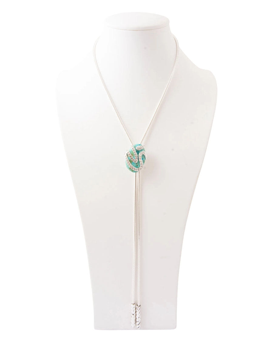 Women's Serpentine Blue Turquoise Silver Chain Bolo Necklace - Serpn02T01P