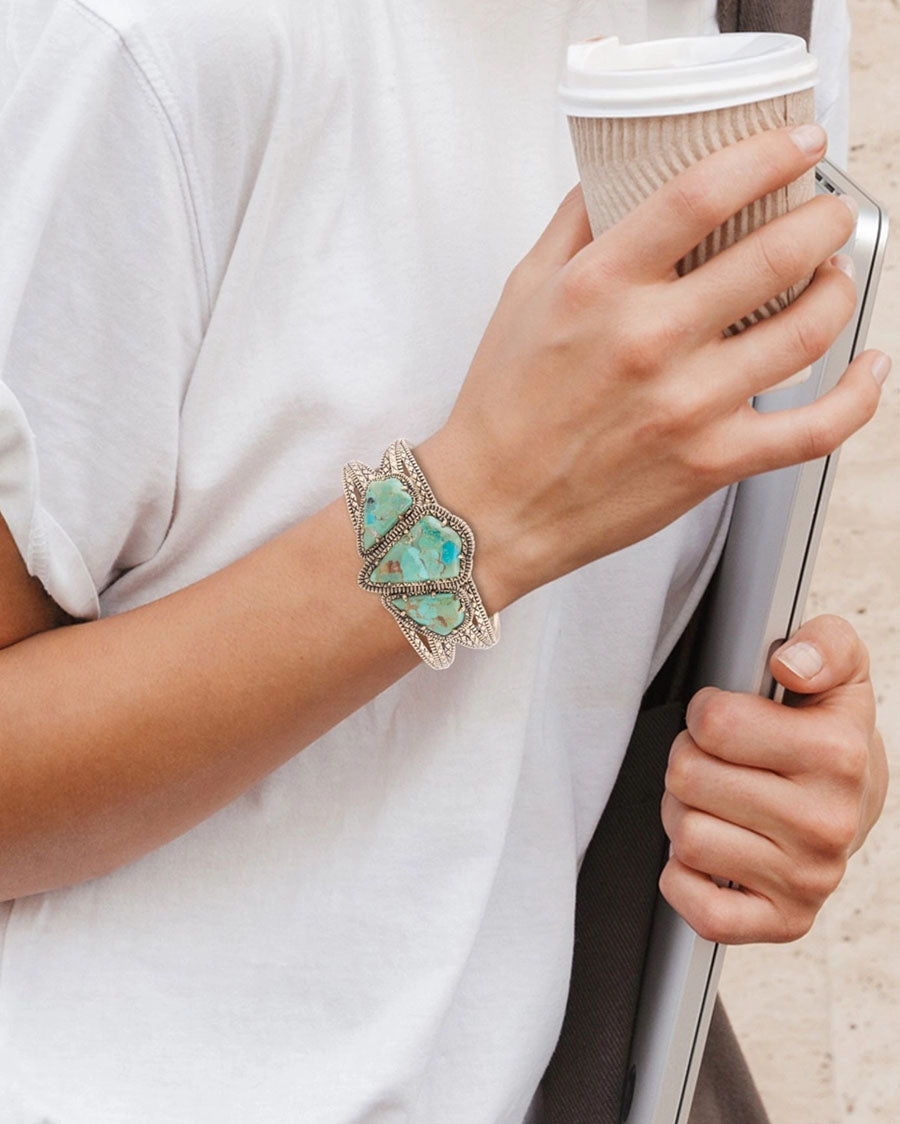 Women's Maltese Blue Turquoise Golden Cuff Bracelet - Memeb01T01B