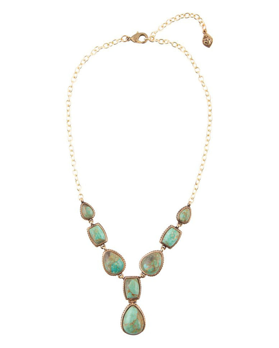 Women's Genuine Blue Turquoise Roped Golden Bronze Y Necklace - Basin32T01B