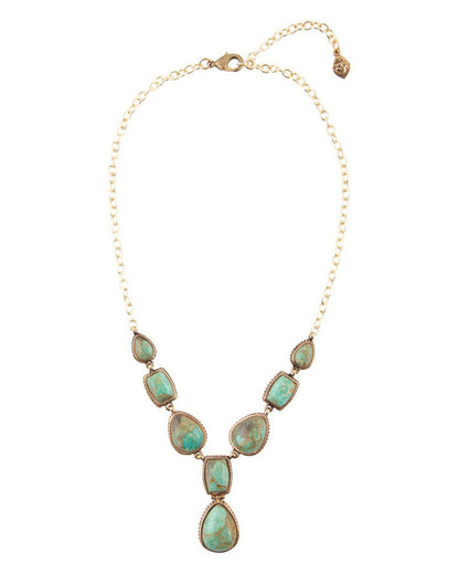 Women's Genuine Blue Turquoise Roped Golden Bronze Y Necklace - Basin32T01B by Barse Jewelry from Skip’s Western Outfitters | BSJ-BASIN32T01B-ONE-SIZE