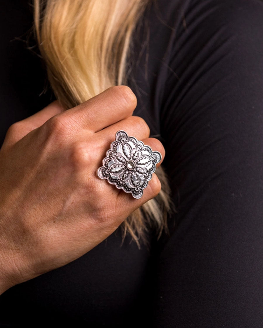 Women's Silver Diamond Shaped Adjustable Ring - R279Clr