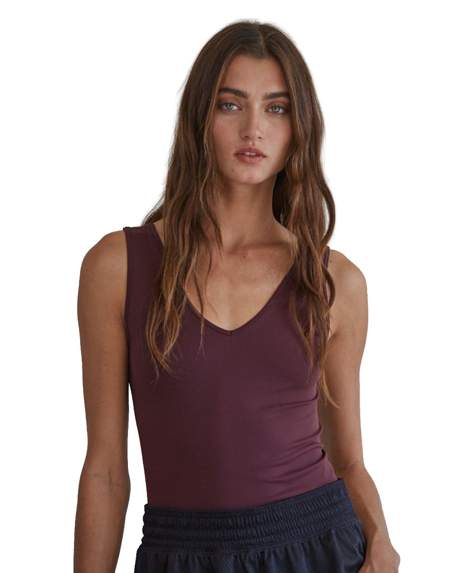 Women's Seamless Reverse U-V Neck Tank - S1006-1-Cassis