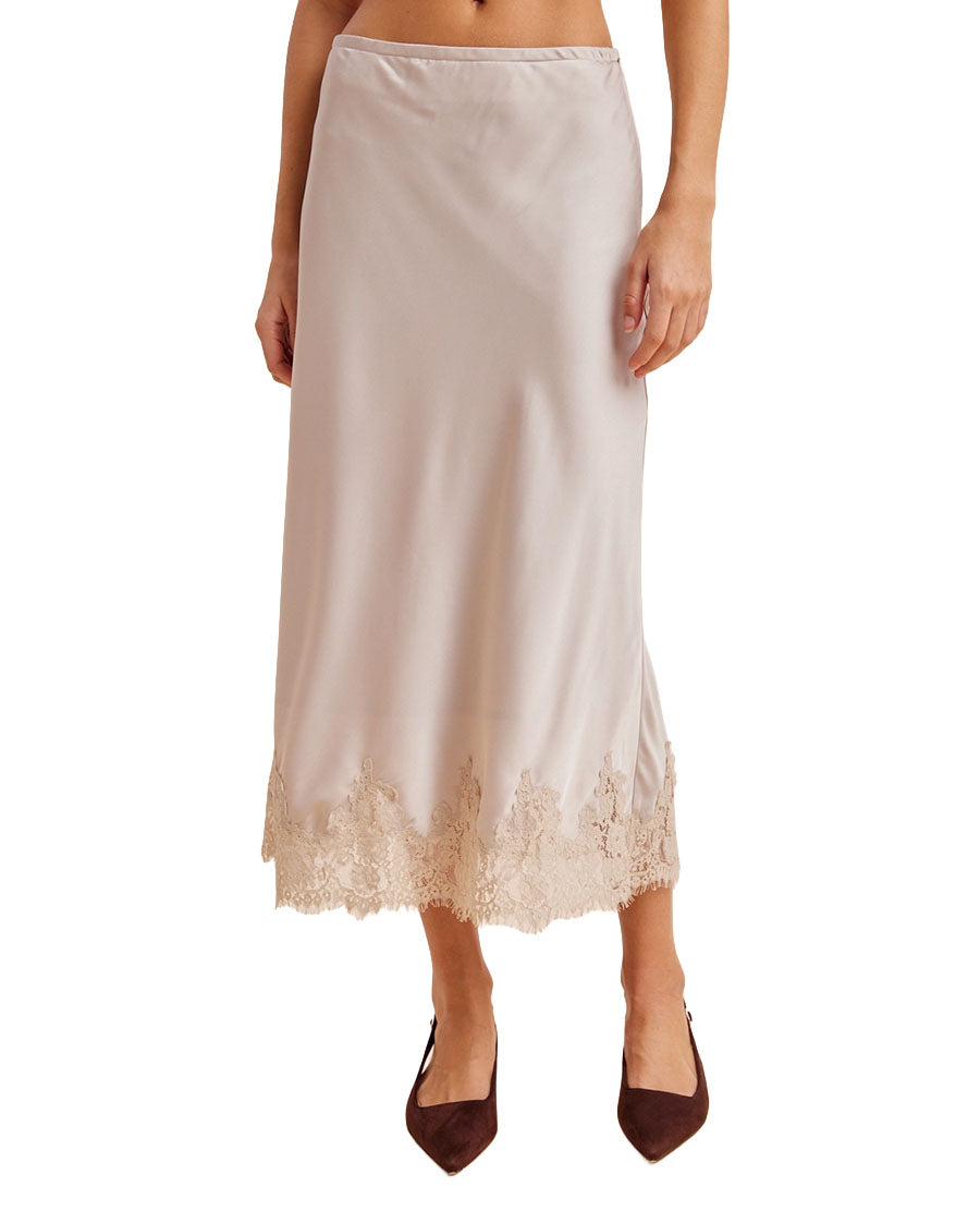 Women's Satin Lace Trim Skirt - Ilb7145-Champagne