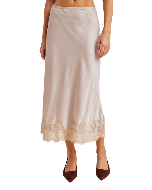 Women's Satin Lace Trim Skirt - Ilb7145-Champagne