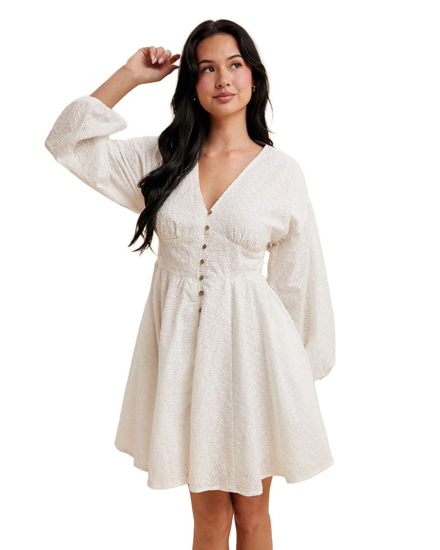 Women's Eyelet Button Down Mini Dress - Ild6685-Off White