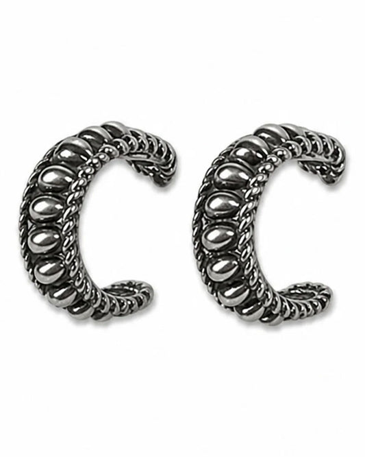 Women's 18K White Gold Plated Textured Hoop Earrings - Wc-E28Wg