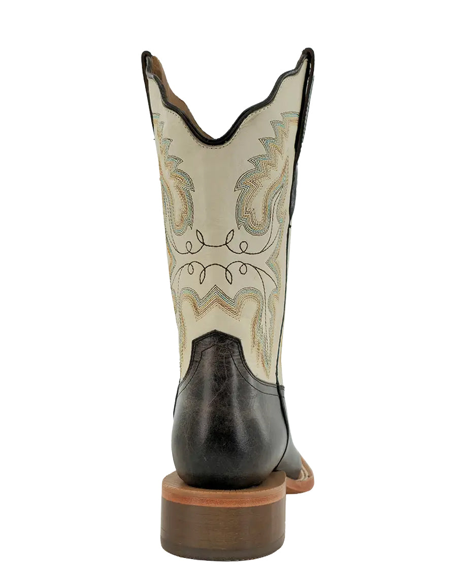 Women's RW Ranch Mocha Cowhide & Bone Cowhide Wide Square Toe Western Boots - Wrl0011-2