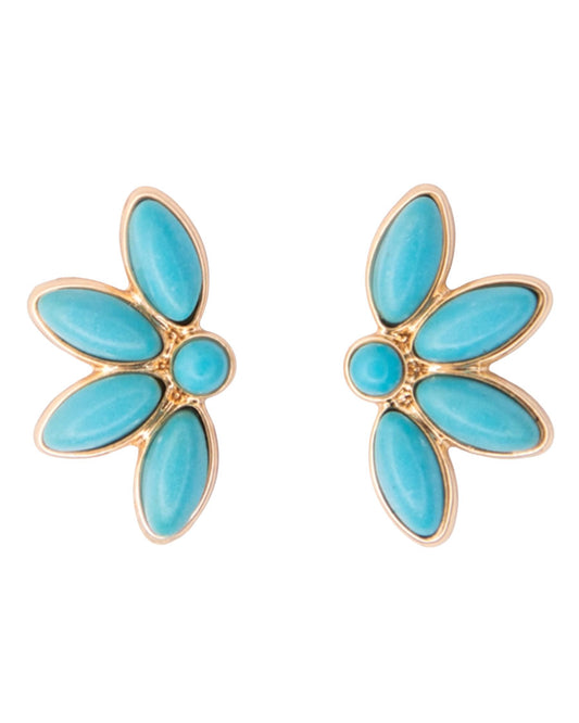 Women's 1" Dainty Half Flower Turquoise Post Earring - E1417G