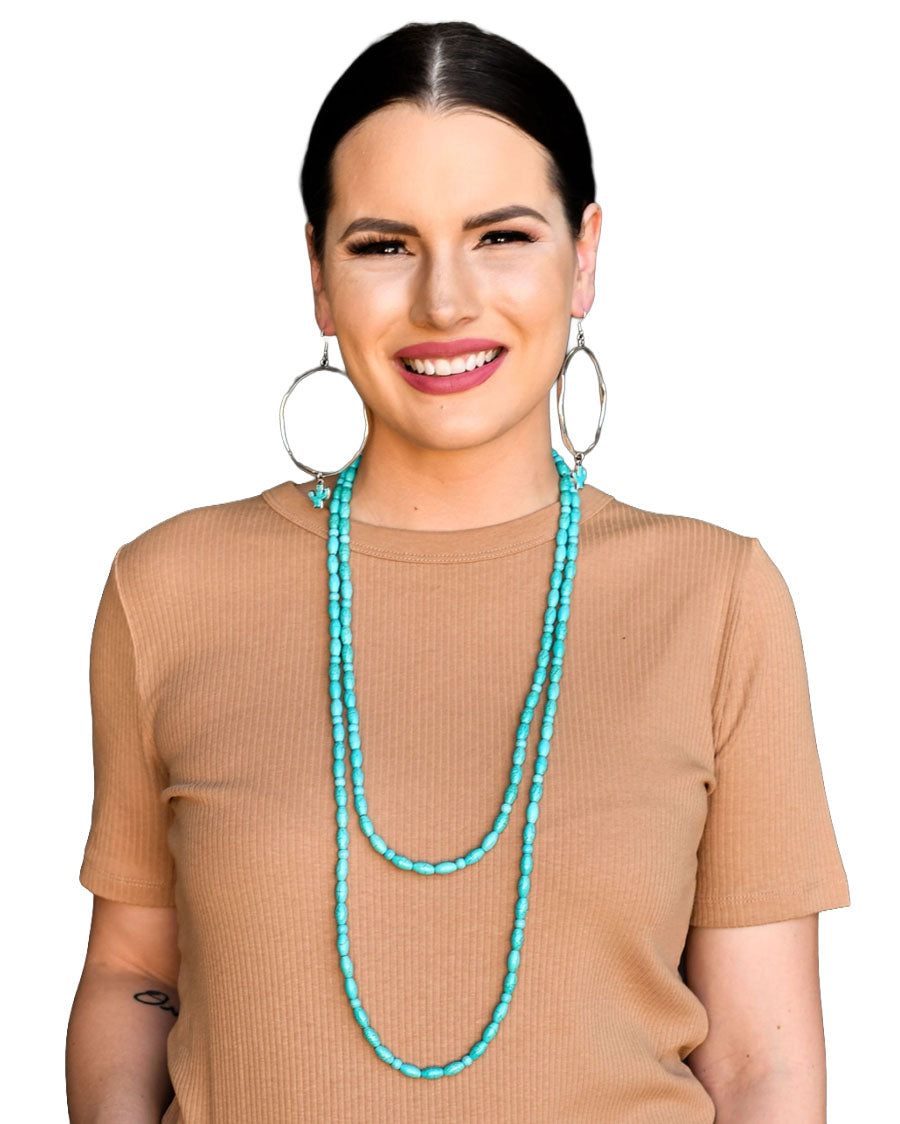 Women's 66" Green Turquoise Beaded Necklace - N1262