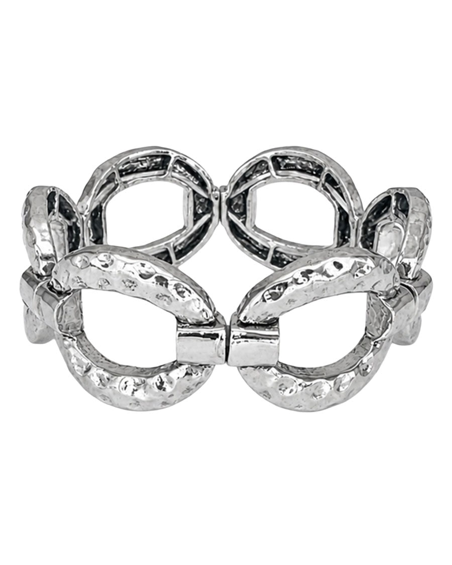 Women's 18K White Gold Plated Oval Link Stretch Bracelet - Wc-Br28Wg