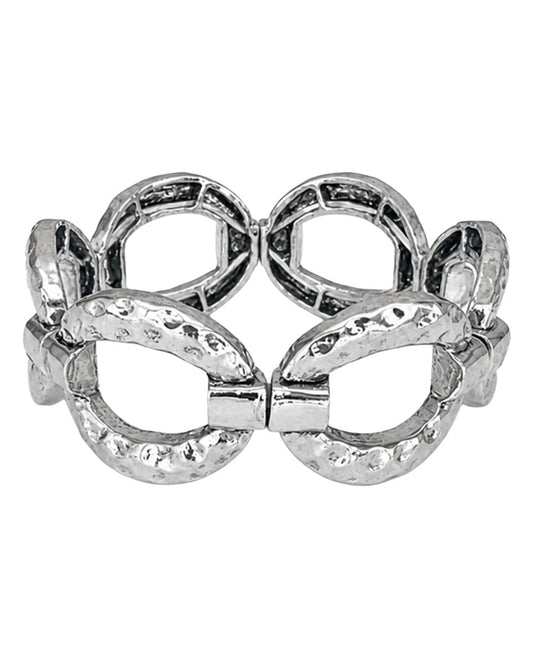 Women's 18K White Gold Plated Oval Link Stretch Bracelet - Wc-Br28Wg
