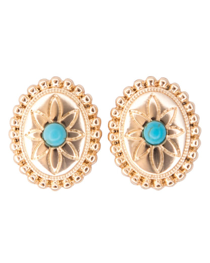 Women's .75" Oval Flower Concho Post Earring With Turquoise Accent - E1412G by West & Co. from Skip’s Western Outfitters | W&C-E1412G-GOLD
