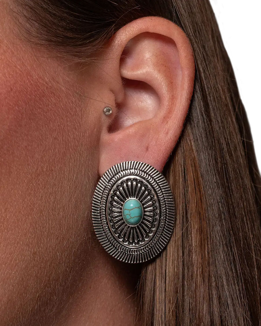 Women's 1.5" Oval Concho Turquoise Earrings- E845