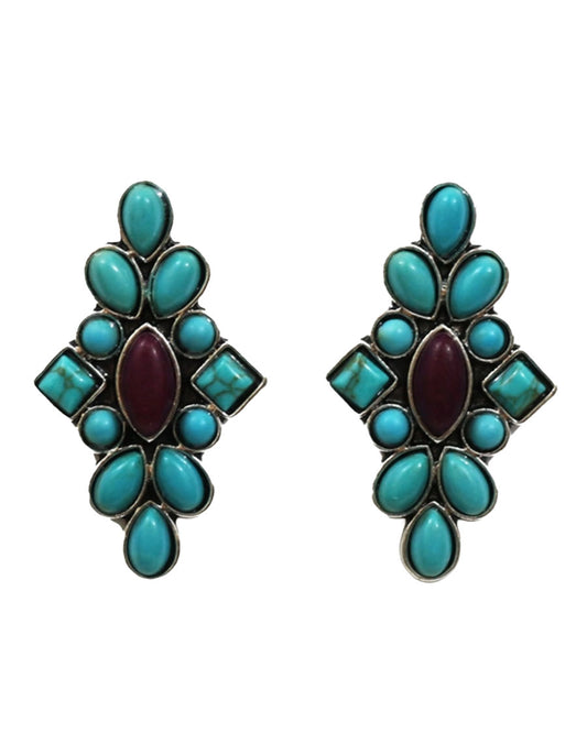 Women's 1.25" Dainty Turquoise And Plum Cluster Post Earrings - E917Tqplu