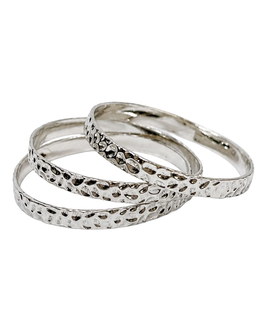 Women's 18K White Gold Plated Set Of 3 Hammered Bangles - Wc-Br04Wg