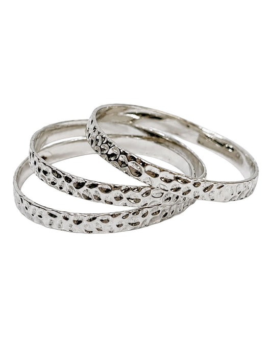 Women's 18K White Gold Plated Set Of 3 Hammered Bangles - Wc-Br04Wg