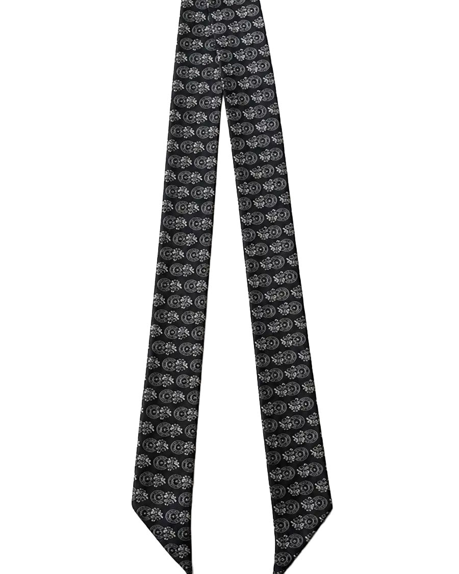 Women's Silk Twilly Scarf With Horseshoe & Wildflower Pattern - Tw027Blk