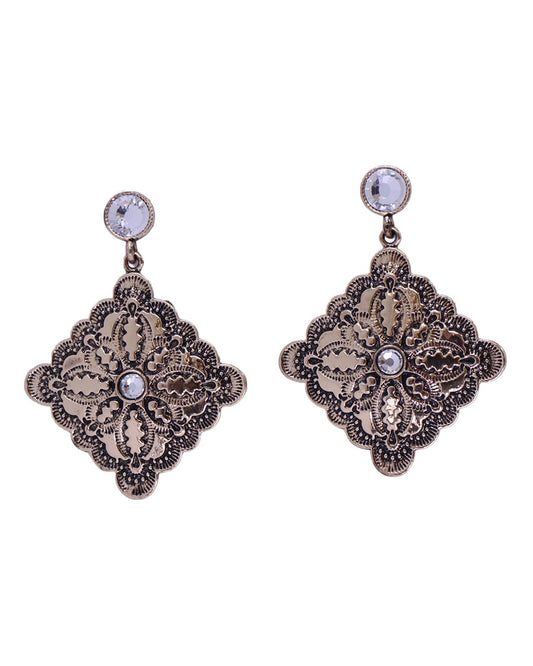 Women's Burnished Gold Diamond Shaped Concho Earrings - E818Gclr
