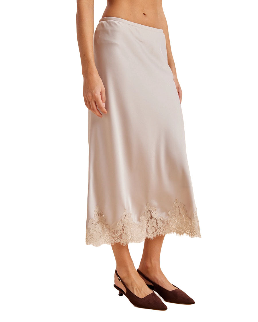 Women's Satin Lace Trim Skirt - Ilb7145-Champagne