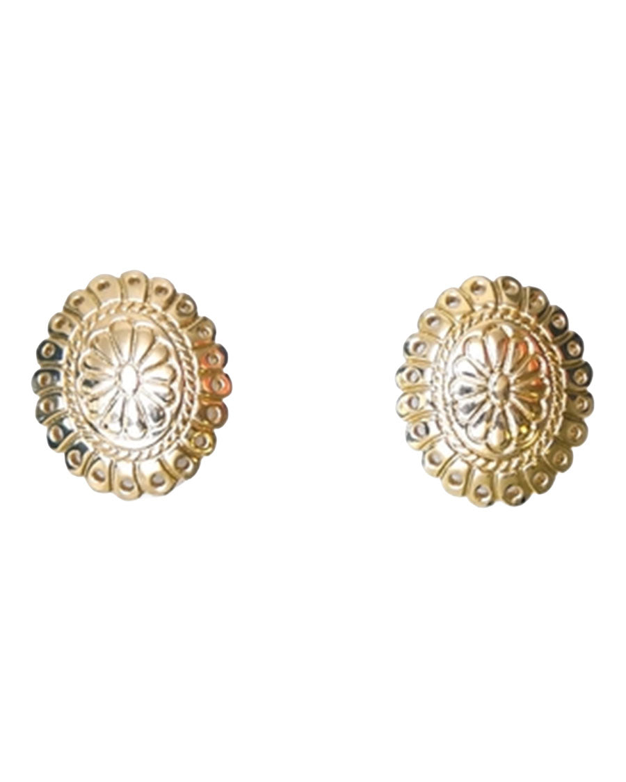 Women's Small Gold Flower Stamped Concho Post Earrings - E679G