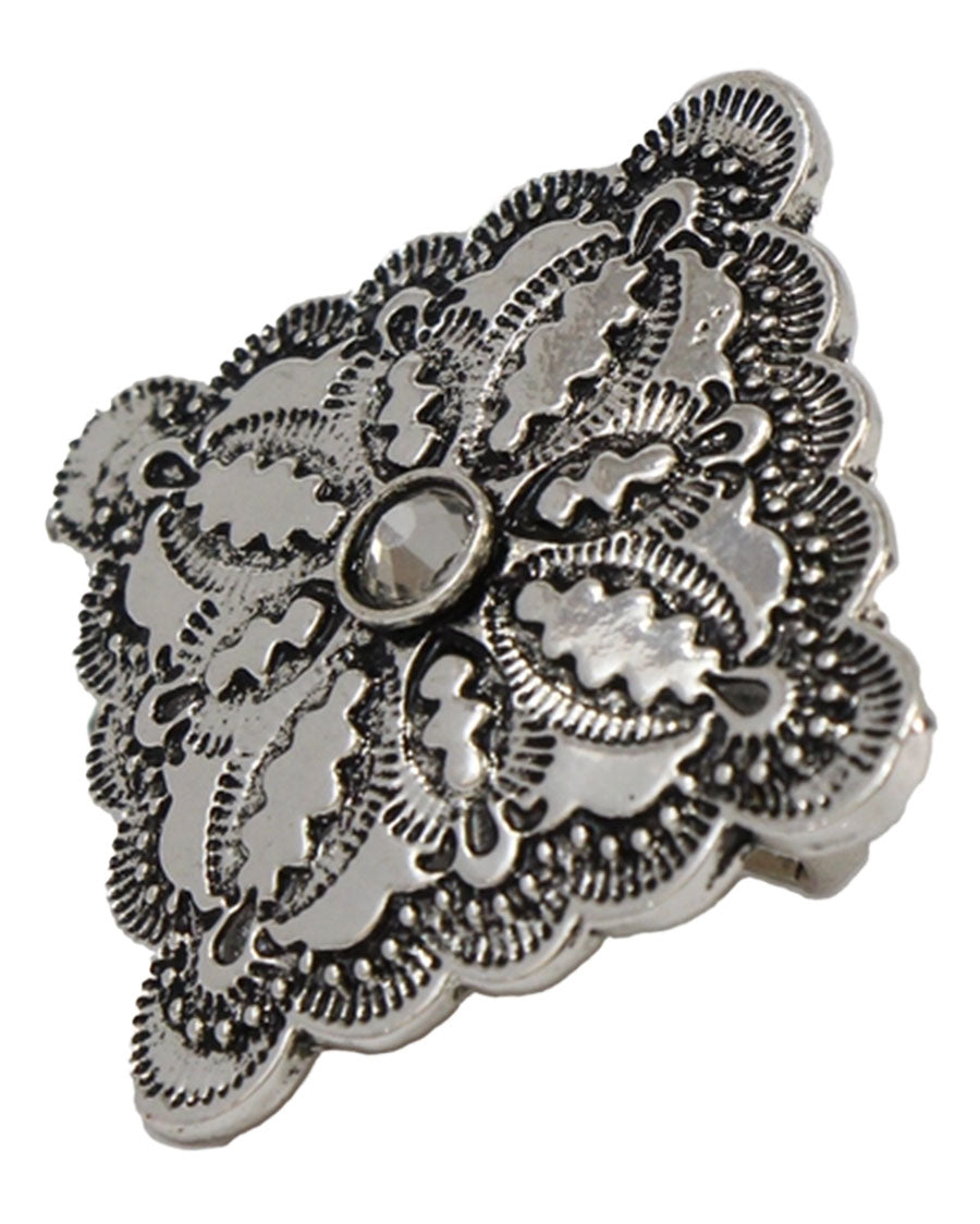 Women's Silver Diamond Shaped Adjustable Ring - R279Clr