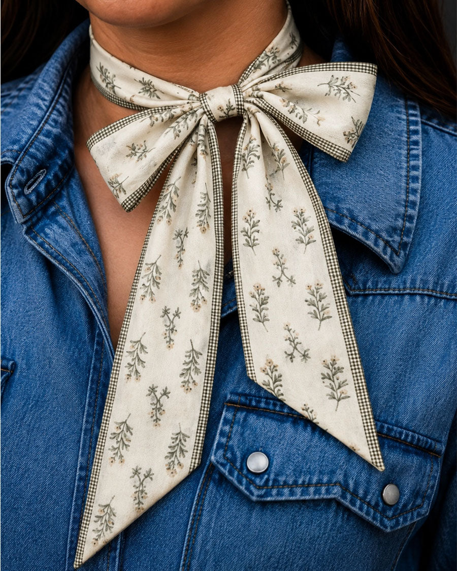 Women's Gingham & Wildflower Silk Twilly - Tw028