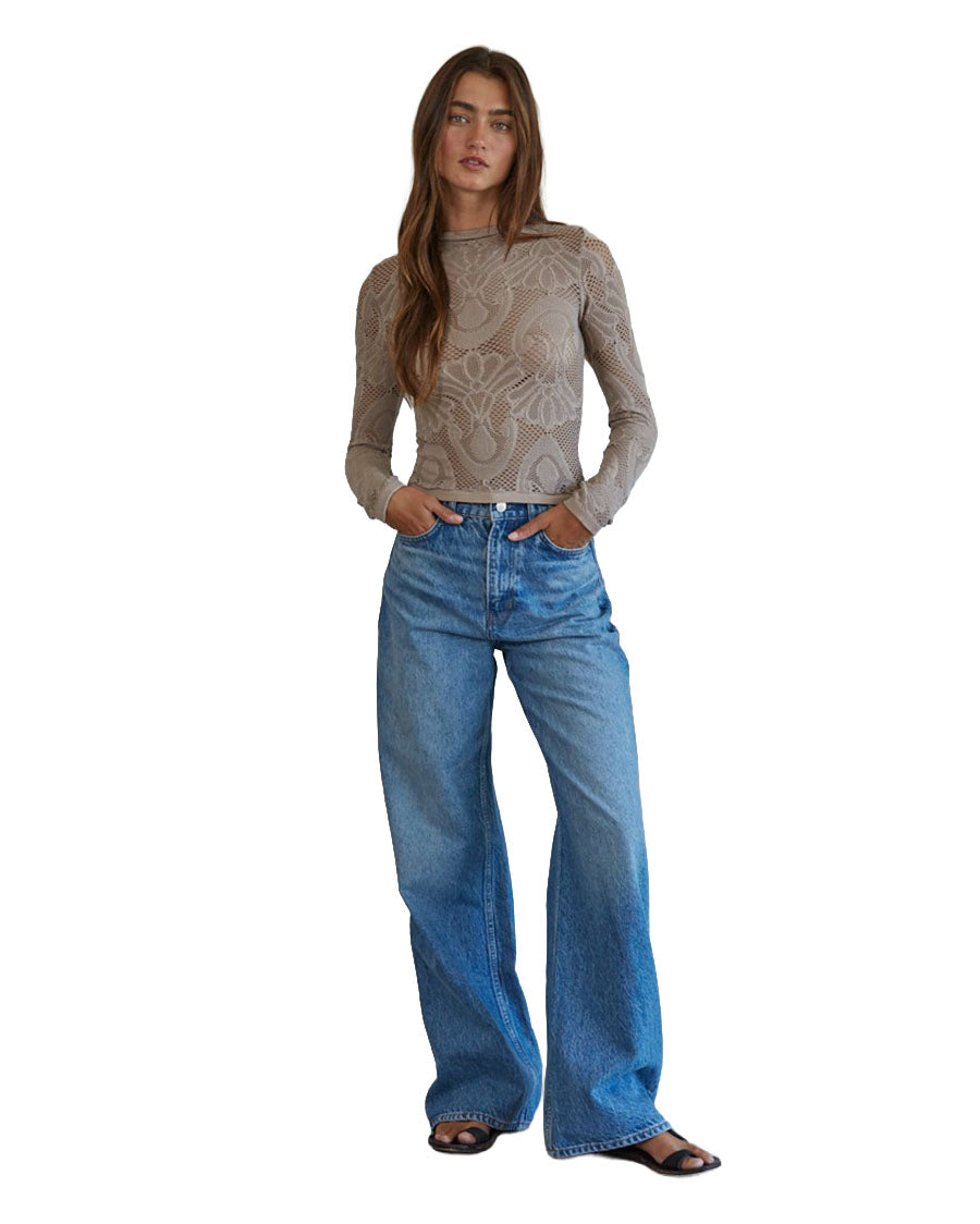 Women's Knit Seamless Jacquard Mock Neck Long Sleeve Top - S1228-Ash-Mauve