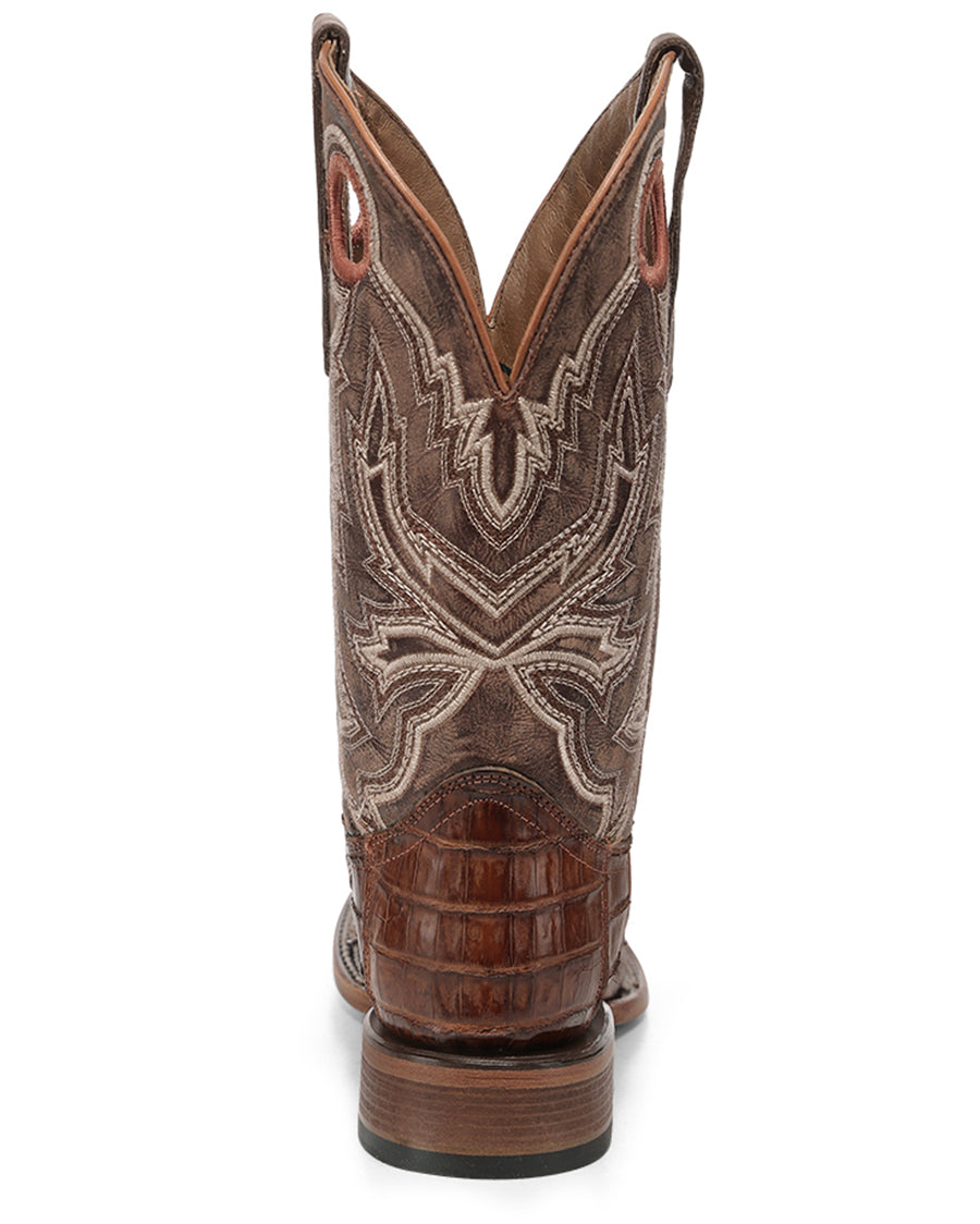 Men's Cognac Caiman Embroidery & Pull Holes Western Boots - L8102