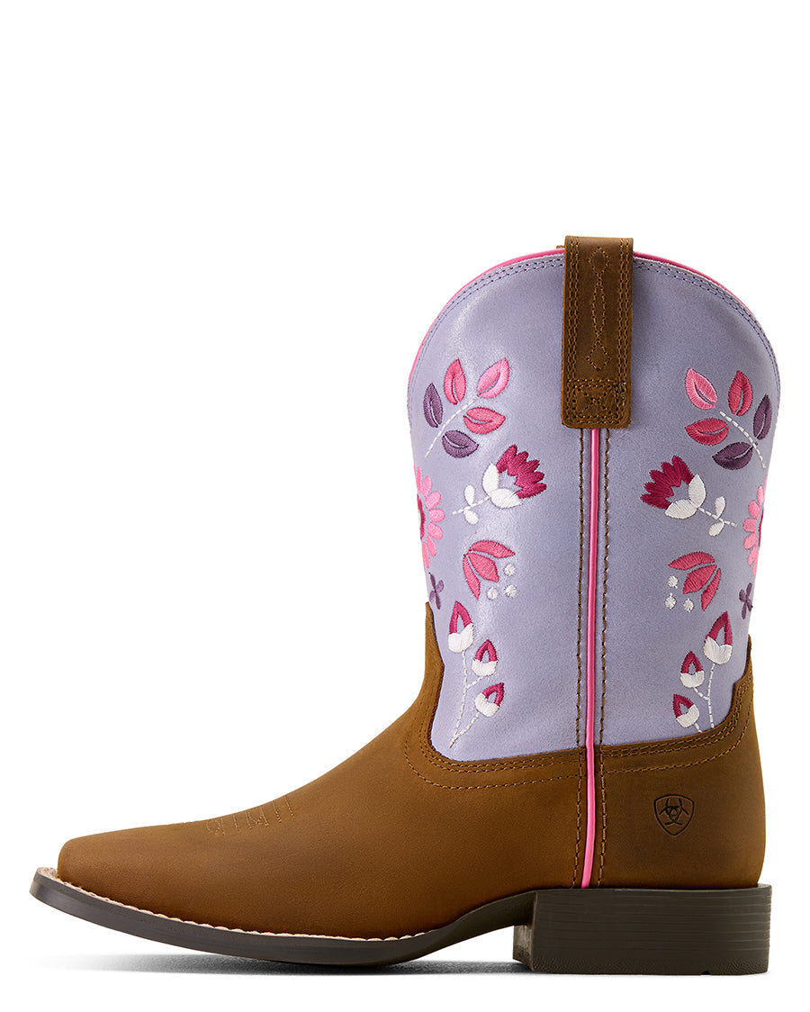 Youth Wild Bloom Wide Square Toe Western Boots - 10074202