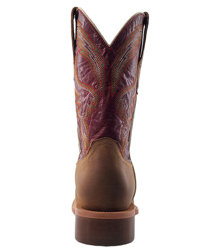 Men's RW Ranch Burgundy Cowhide & Sundial Brown Goat Wide Square Toe Western Boots - Wr0008-2