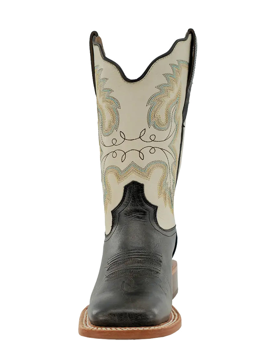Women's RW Ranch Mocha Cowhide & Bone Cowhide Wide Square Toe Western Boots - Wrl0011-2