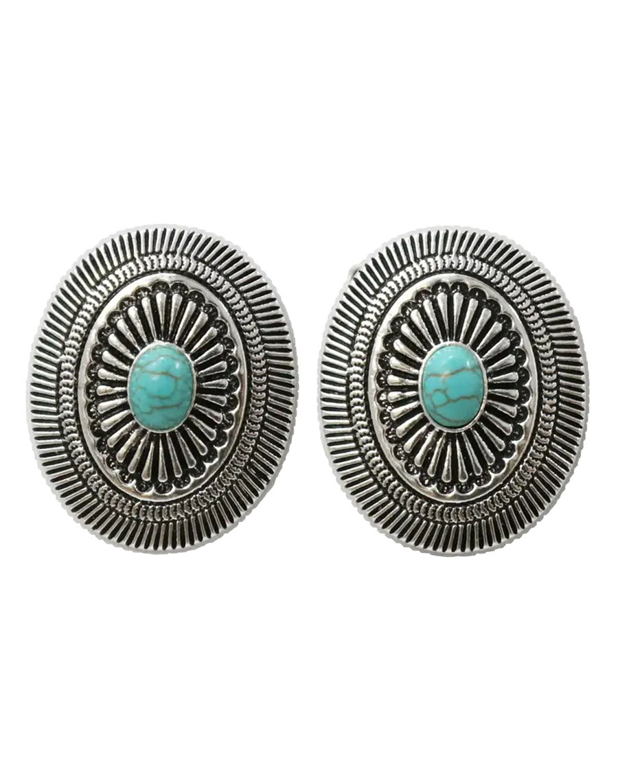 Women's 1.5" Oval Concho Turquoise Earrings- E845