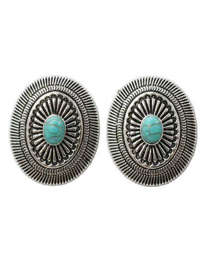 Women's 1.5" Oval Concho Turquoise Earrings- E845 by West & Co. from Skip’s Western Outfitters | W&C-E845-TURQUOISE