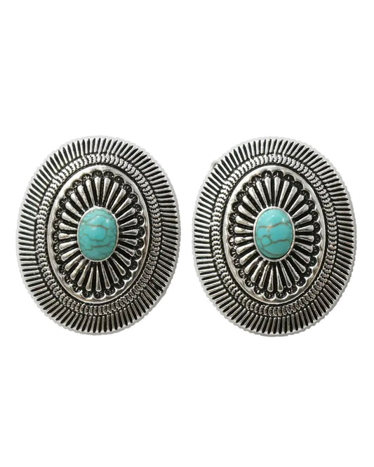 Women's 1.5" Oval Concho Turquoise Earrings- E845
