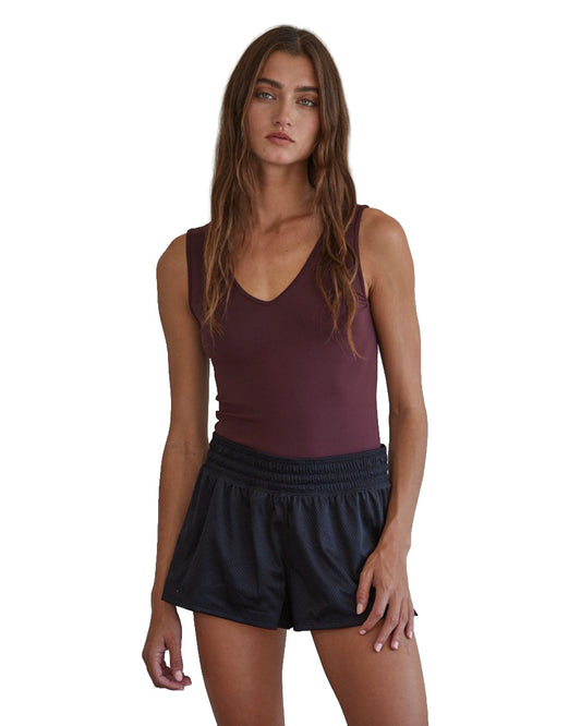 Women's Seamless Reverse U-V Neck Tank - S1006-1-Cassis
