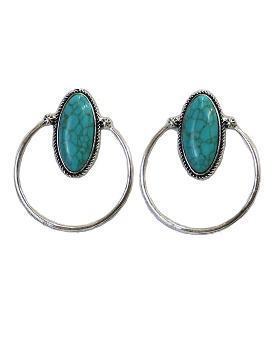 Women's 2.25" Turquoise Oval and Hoop Accented Earrings - E923