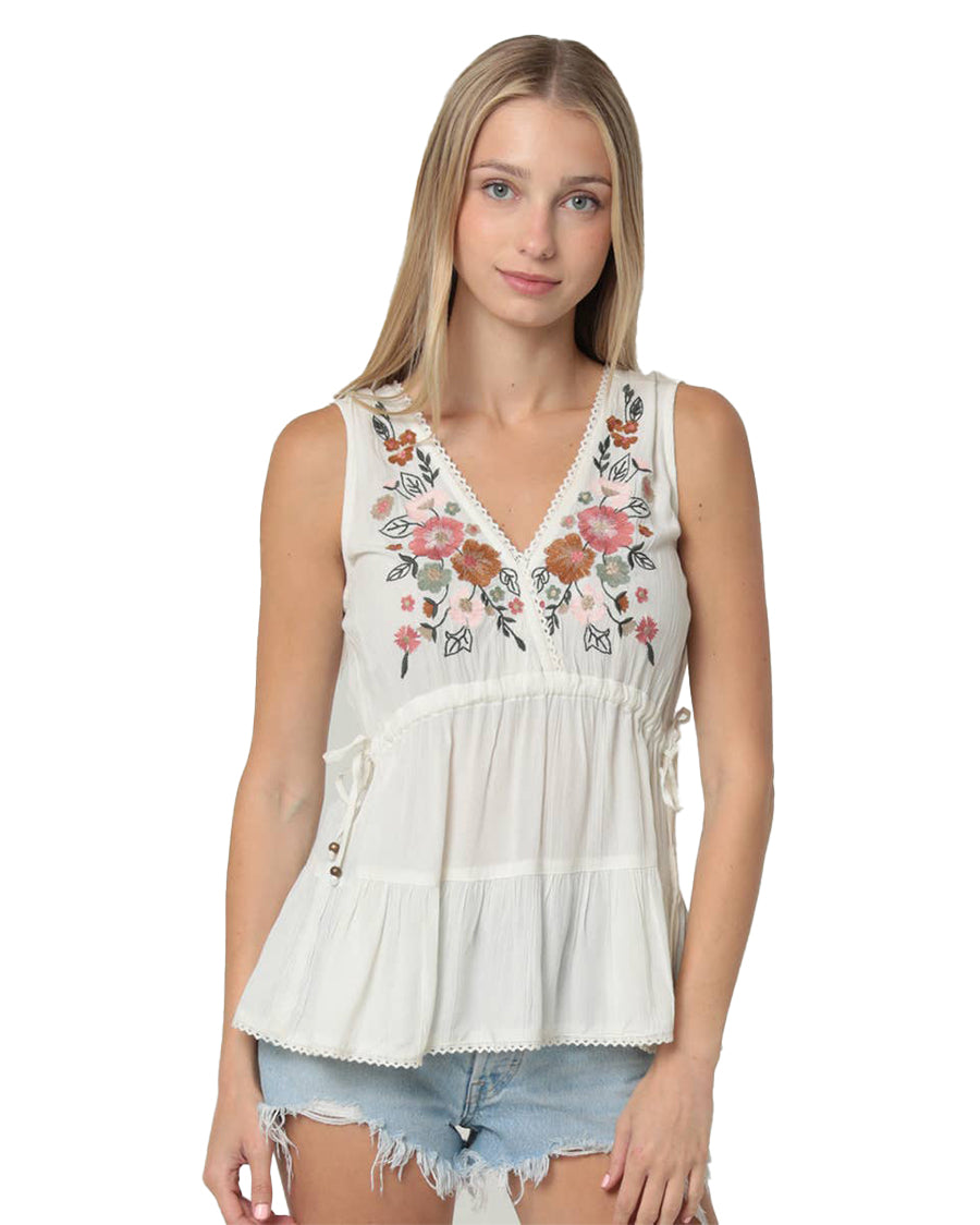 Women's Floral Embroidered Blouse - F2A36-Emb-White