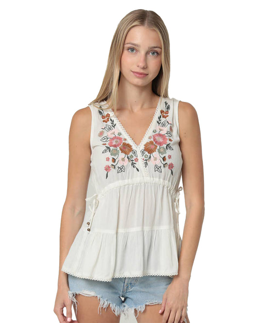 Women's Floral Embroidered Blouse - F2A36-Emb-White by Angie from Skip’s Western Outfitters | ANG-F2A36-EMB-WHITE-S-WHITE