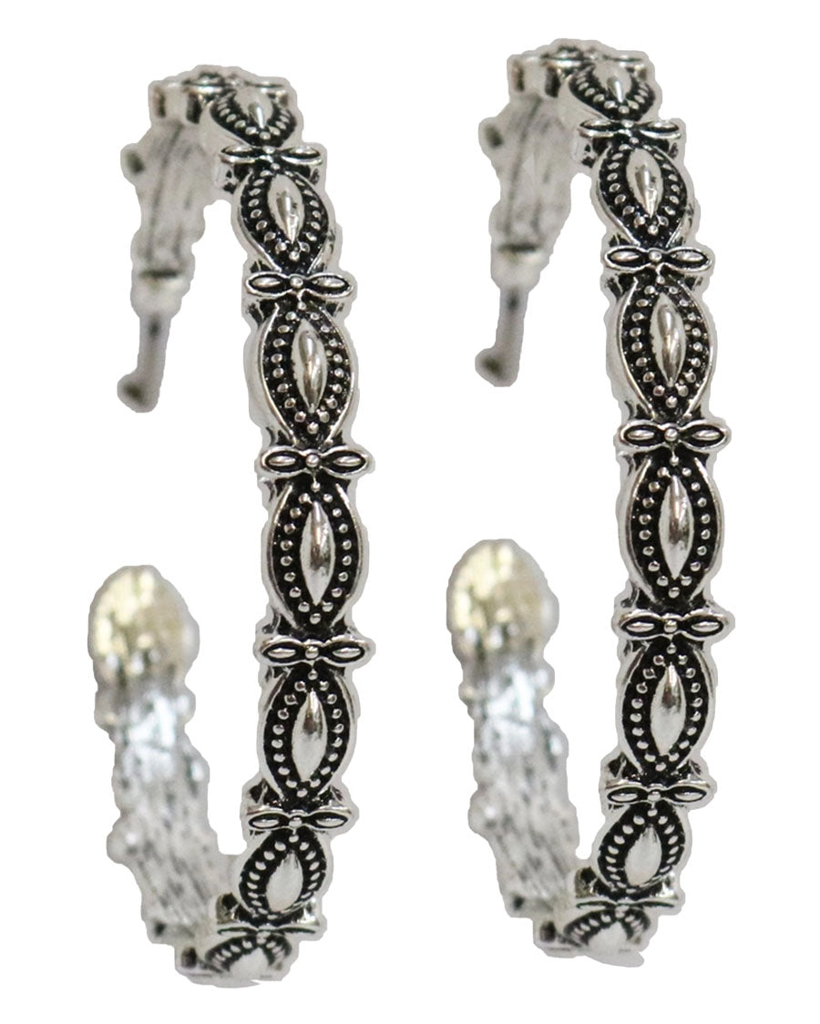 Women's 2" Burnished Silver Scalloped Hoop Earring - E857