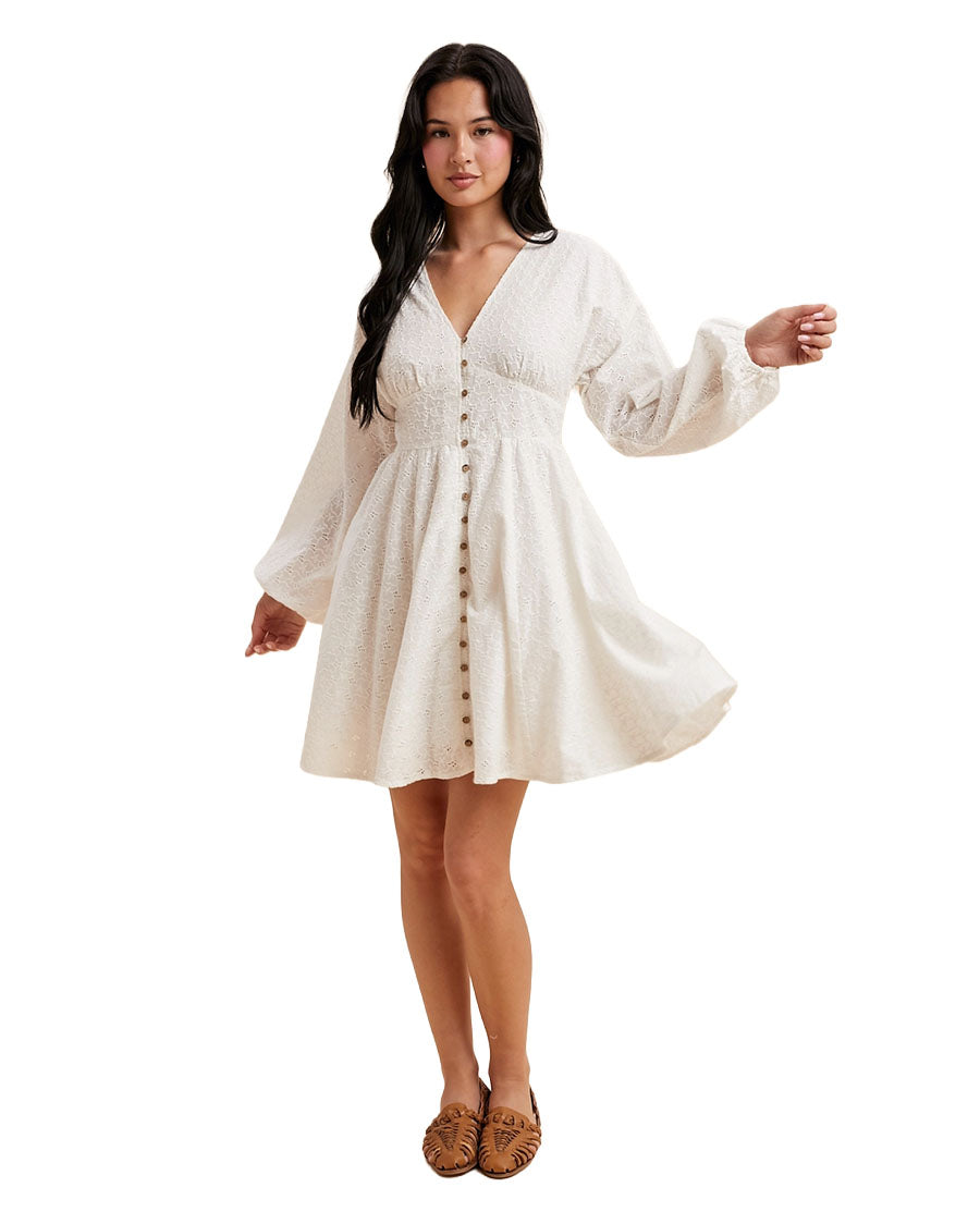 Women's Eyelet Button Down Mini Dress - Ild6685-Off White