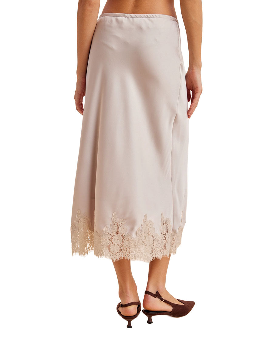 Women's Satin Lace Trim Skirt - Ilb7145-Champagne
