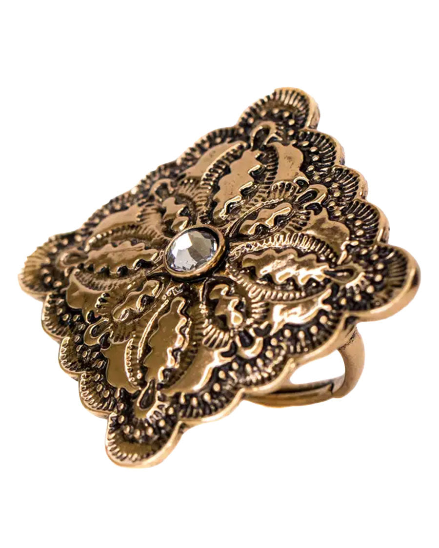 Women's Gold Diamond Shaped Adjustable Ring With Rhinestones - R279Gclr