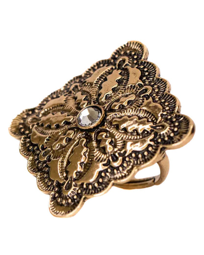Women's Gold Diamond Shaped Adjustable Ring With Rhinestones - R279Gclr by West & Co. from Skip’s Western Outfitters | W&C-R279GCLR-GOLD