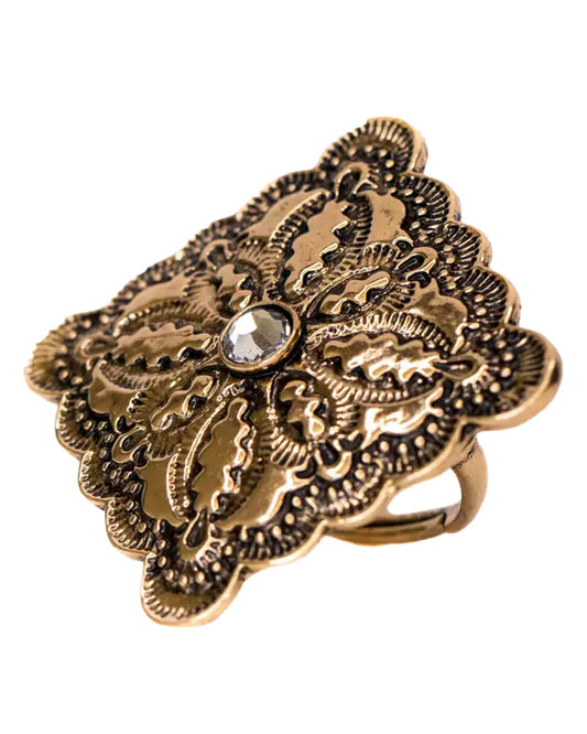 Women's Gold Diamond Shaped Adjustable Ring With Rhinestones - R279Gclr