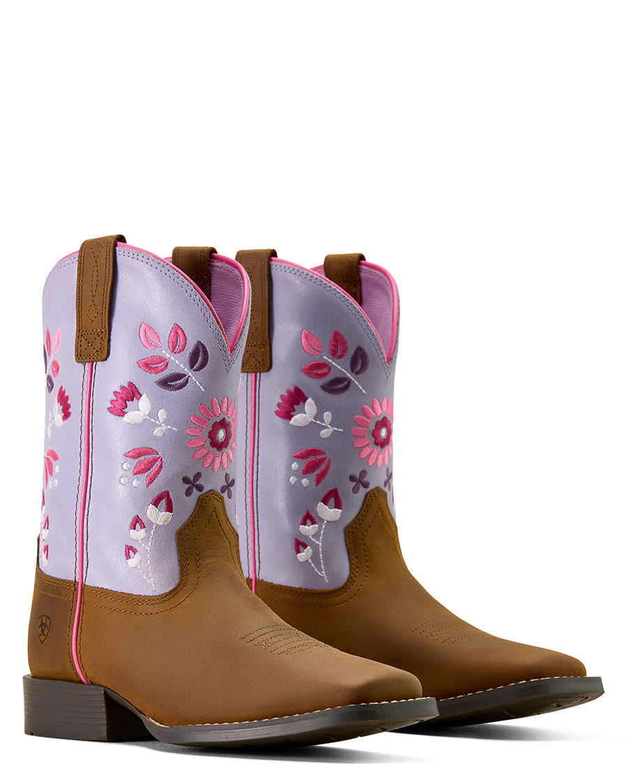 Youth Wild Bloom Wide Square Toe Western Boots - 10074202