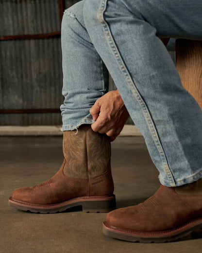 Men's LongHaul Waterproof Square Soft Toe Work Boots - Rust Cowhide - 11034-Rst