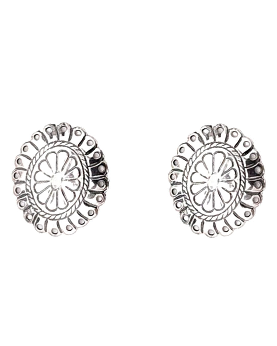 Women's Burnished Silver Flower Stamped Concho Earrings - E679