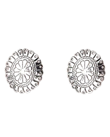 Women's Burnished Silver Flower Stamped Concho Earrings - E679 by West & Co. from Skip’s Western Outfitters | W&C-E679-SILVER