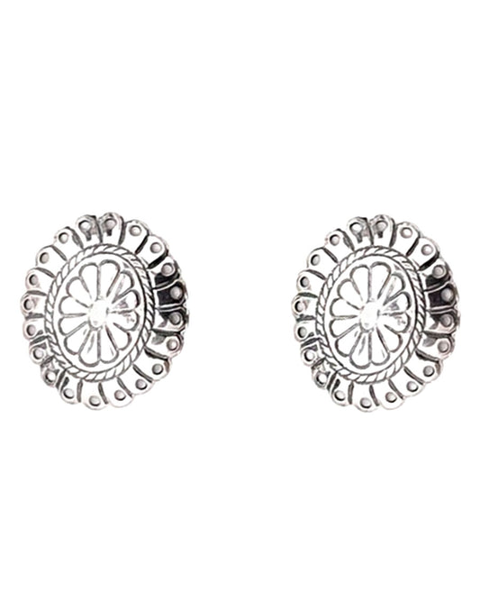 Women's Burnished Silver Flower Stamped Concho Earrings - E679