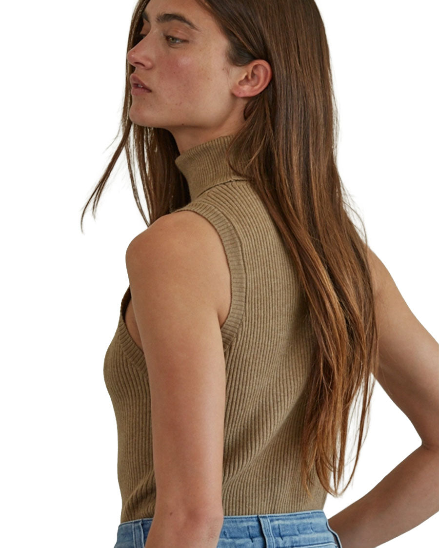Women's Knit Turtleneck Sleeveless Pullover Top - W1574-Brown